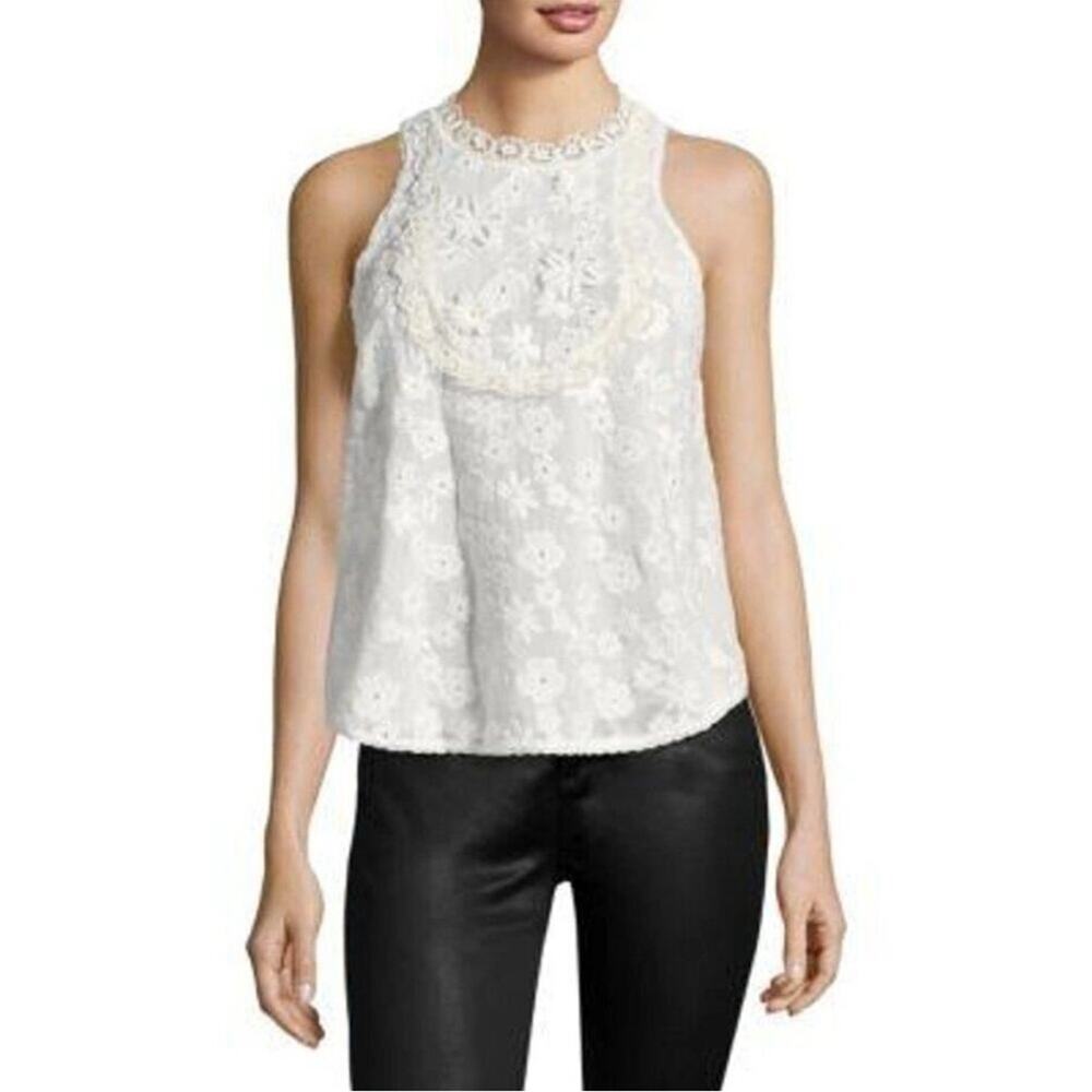 JOIE Embroidered Lace Tank Top | Small | White Floral | Lined | Boho Cottagecore